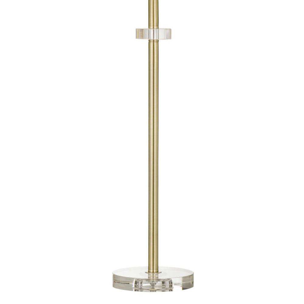 Modern gold floor lamp base with a clear acrylic pedestal and decorative glass collar detail.