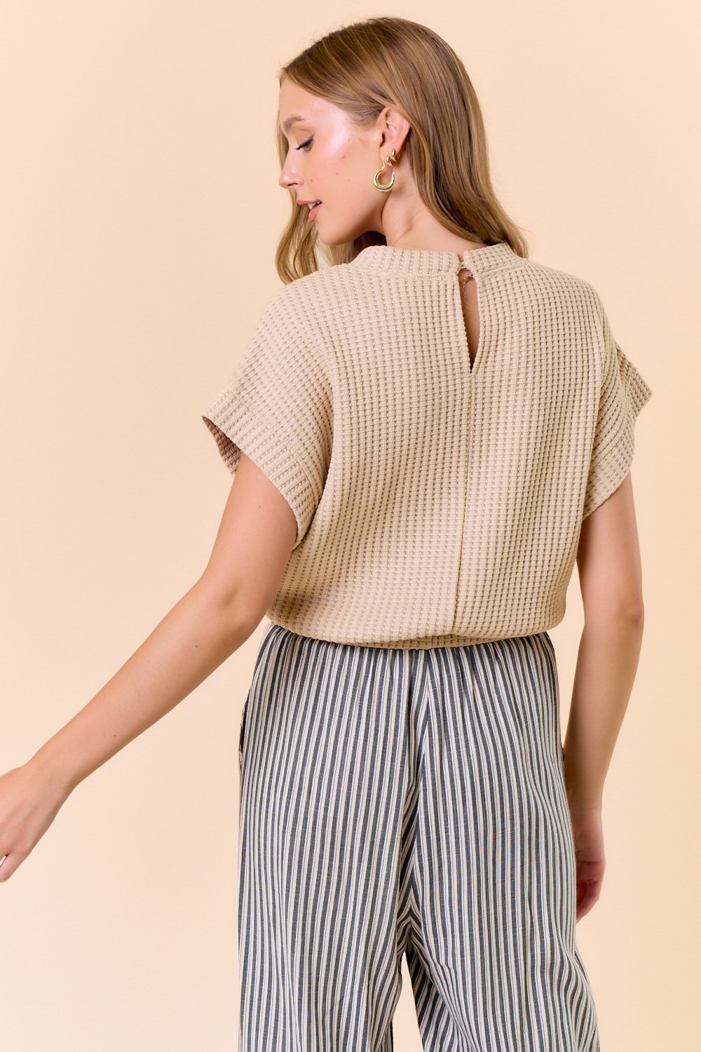 Cotton Waffle Dolman Sleeve Drawstring Hem Top — alternate view 5