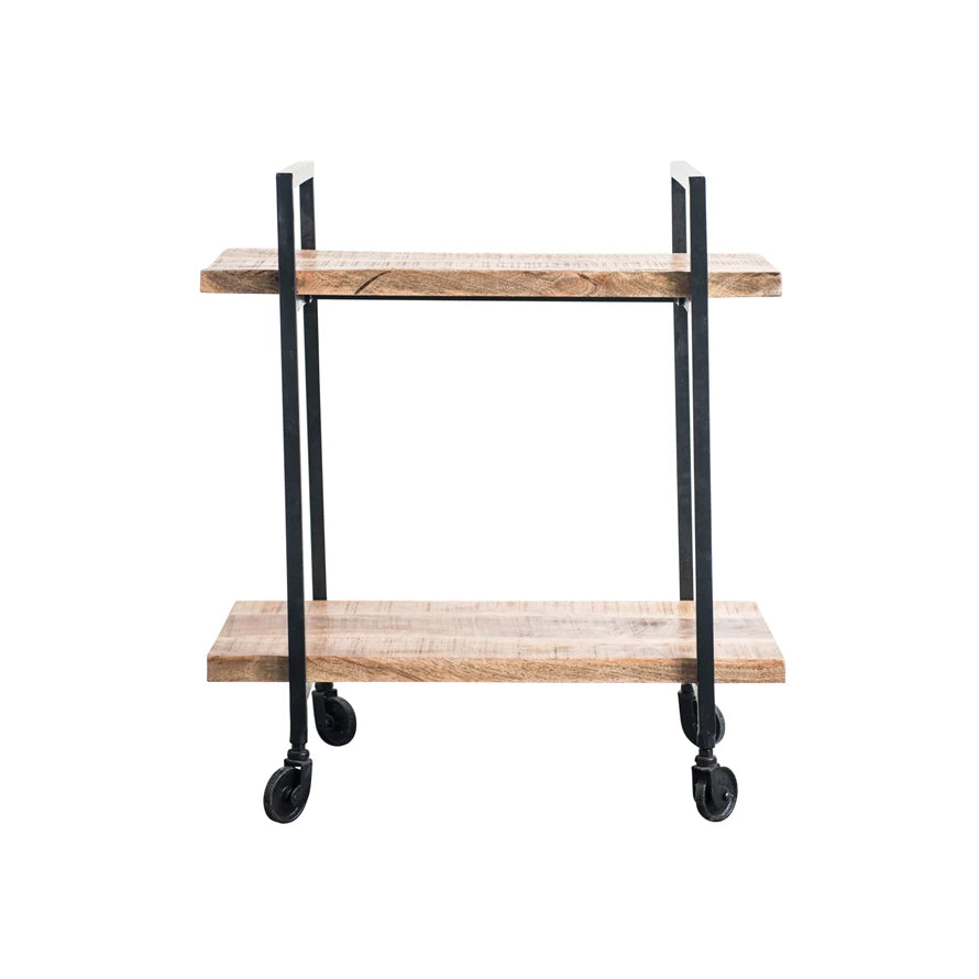 Metal and Wood 2-Tier Cart on Casters — alternate view 2