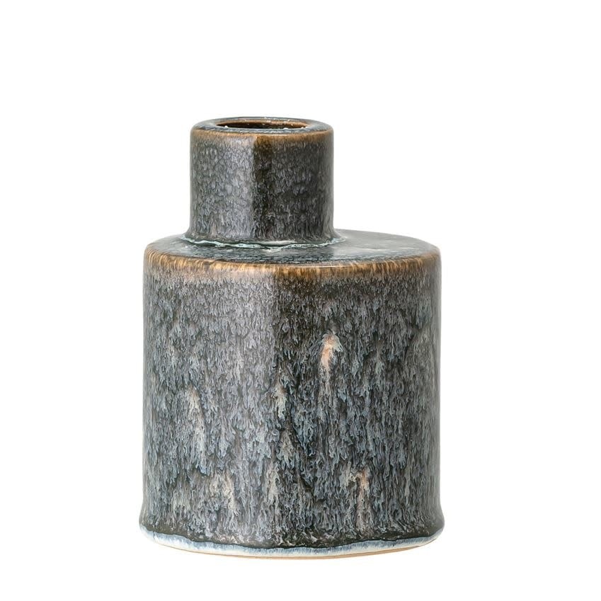 3" Round x 4"H Stoneware Taper Holder/Vase, Reactive Glaze, Blue & Brown — alternate view 4