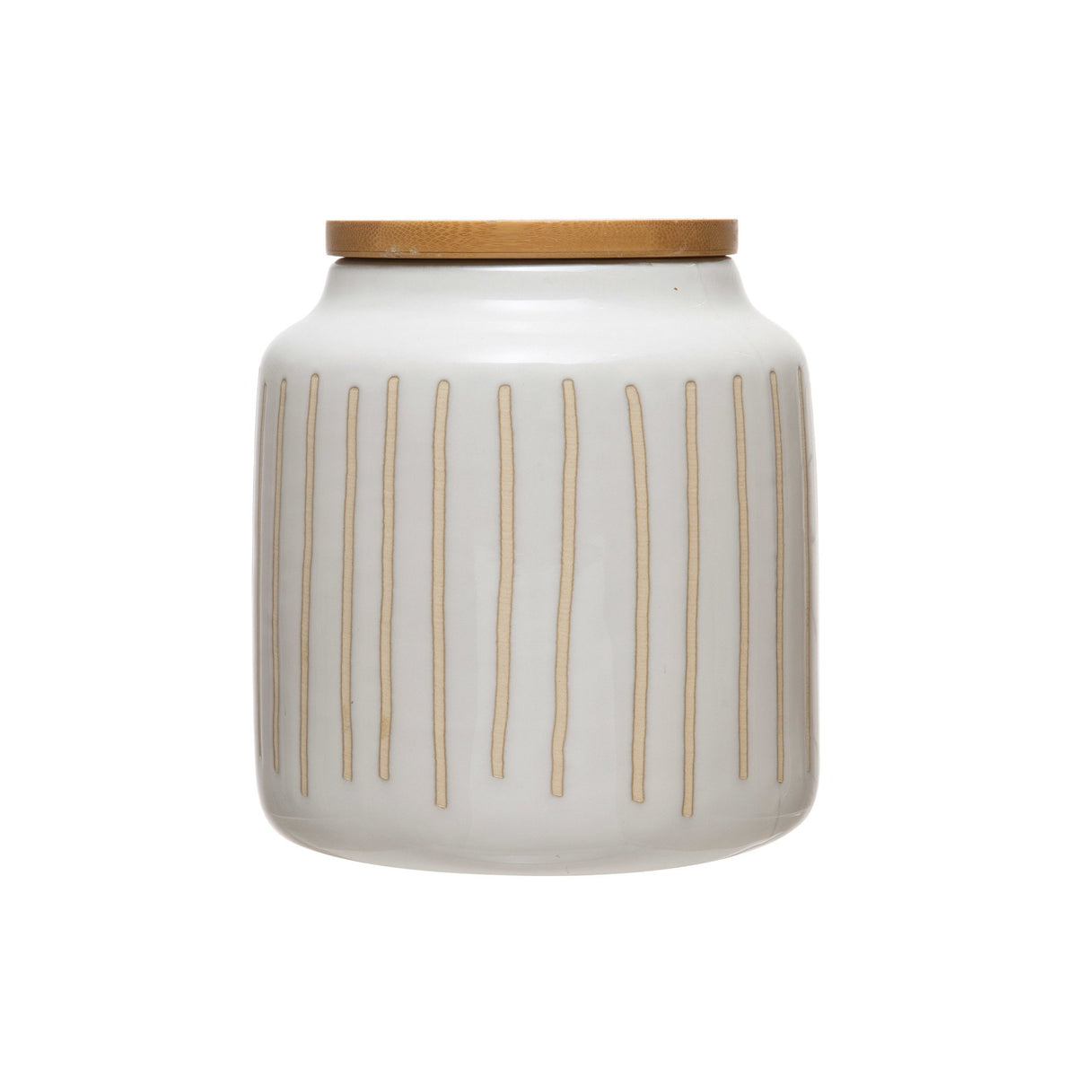 Debossed Stoneware Canister with Bamboo Lid — alternate view 2
