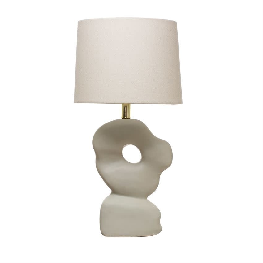 Ceramic Sculpted Table Lamp with Cream Linen Shade — alternate view 3
