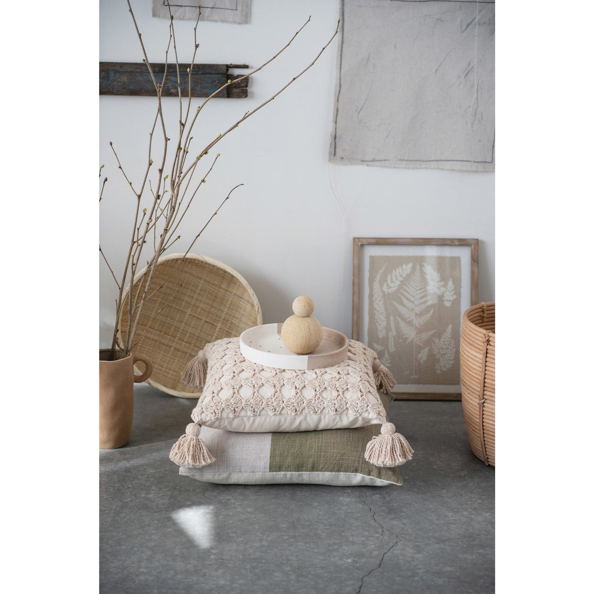 Square Printed Cotton Pillow, Multicolor — alternate view 3