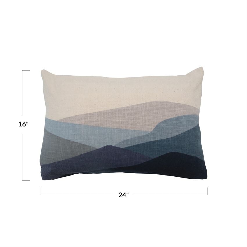 Cotton Printed Lumbar Pillow with Mountains — alternate view 2