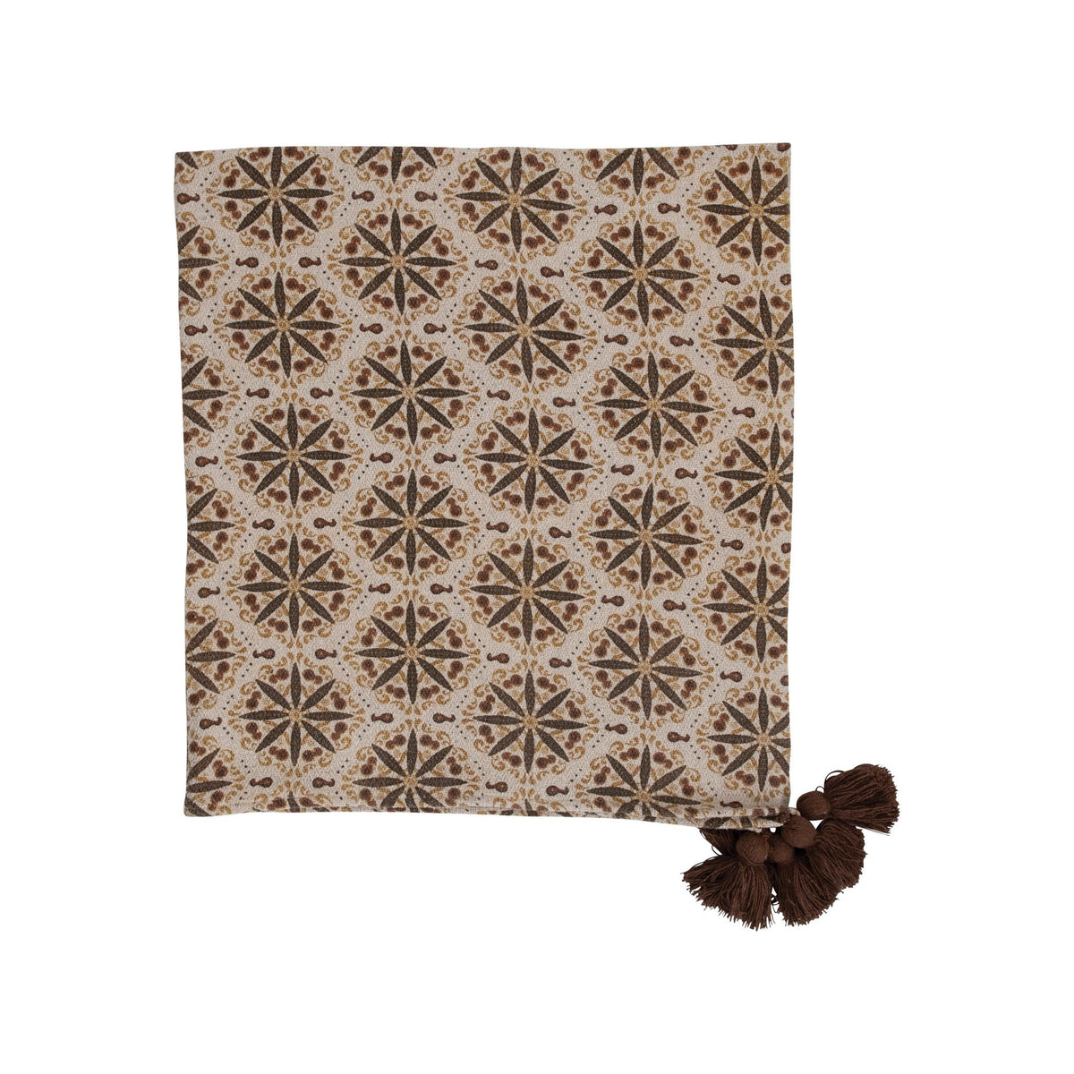 Recycled Cotton Blend Throw with Floral Medallion Print and Tassels — alternate view 2