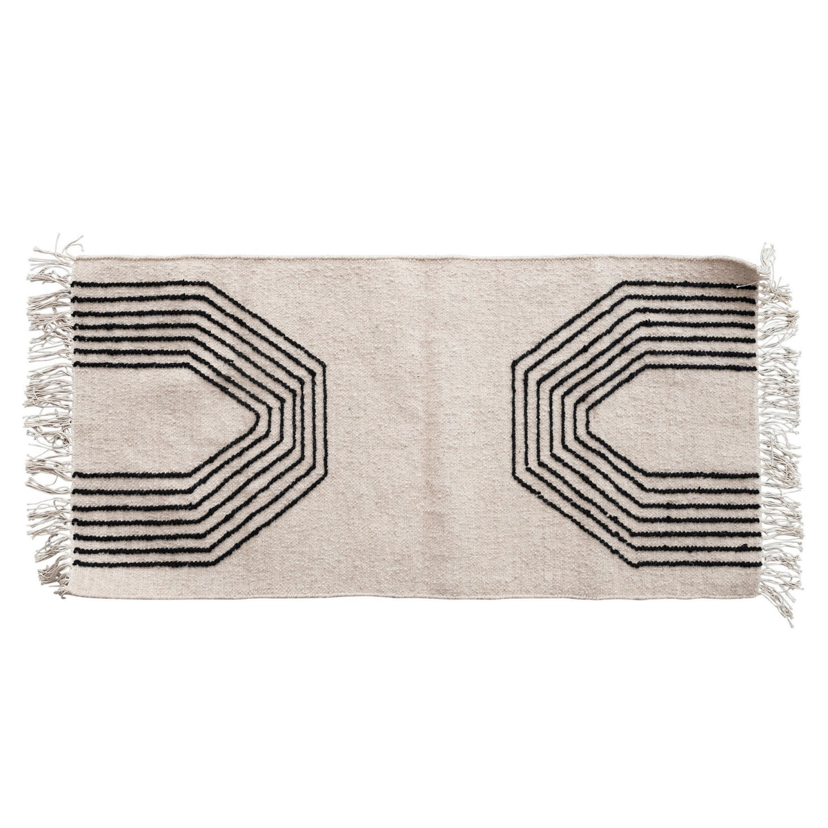 Woven Wool Blend Rug with Geometric Design and Fringe