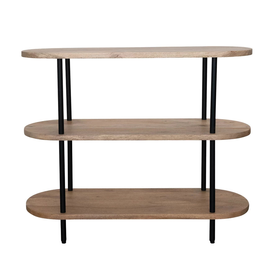Oval Mango Wood and Metal 3-Tier Shelf