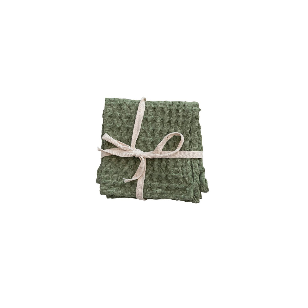 Stonewashed Cotton Waffle Weave Dish Cloths, Green, Set of 3 — alternate view 2