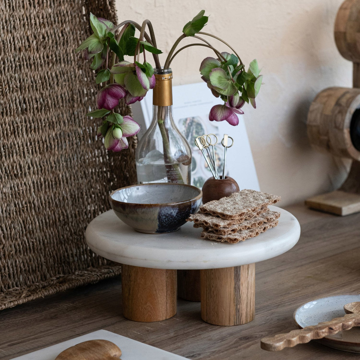 Marble Pedestal With Mango Wood Legs — alternate view 2
