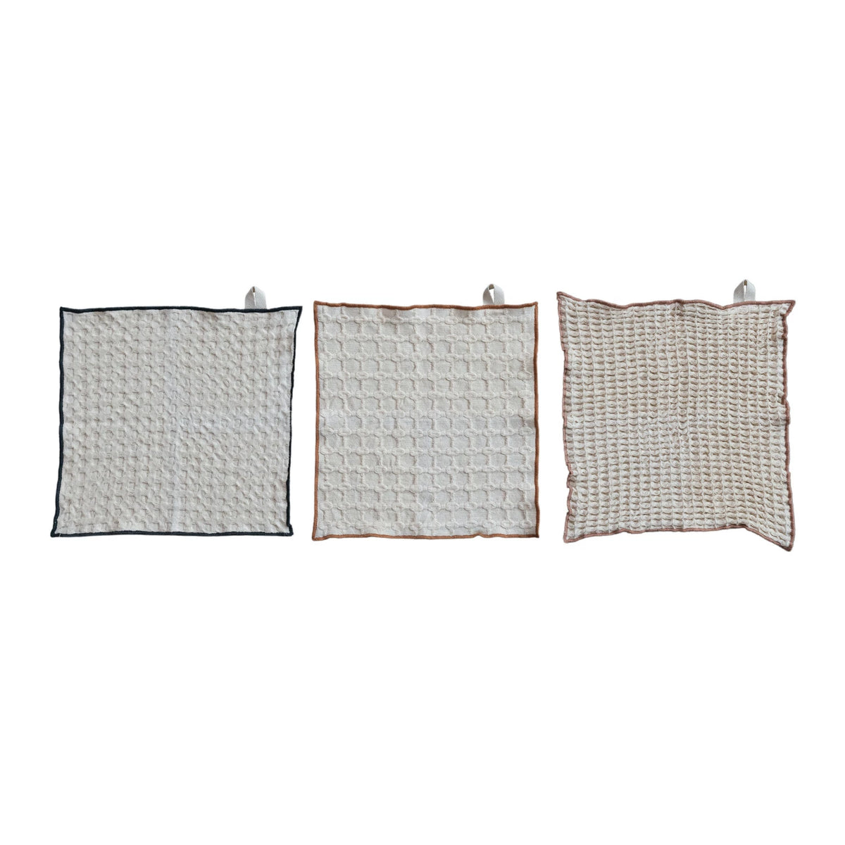 Waffle Weave Dish Cloths With Colored Edge, Set of 3 — alternate view 4