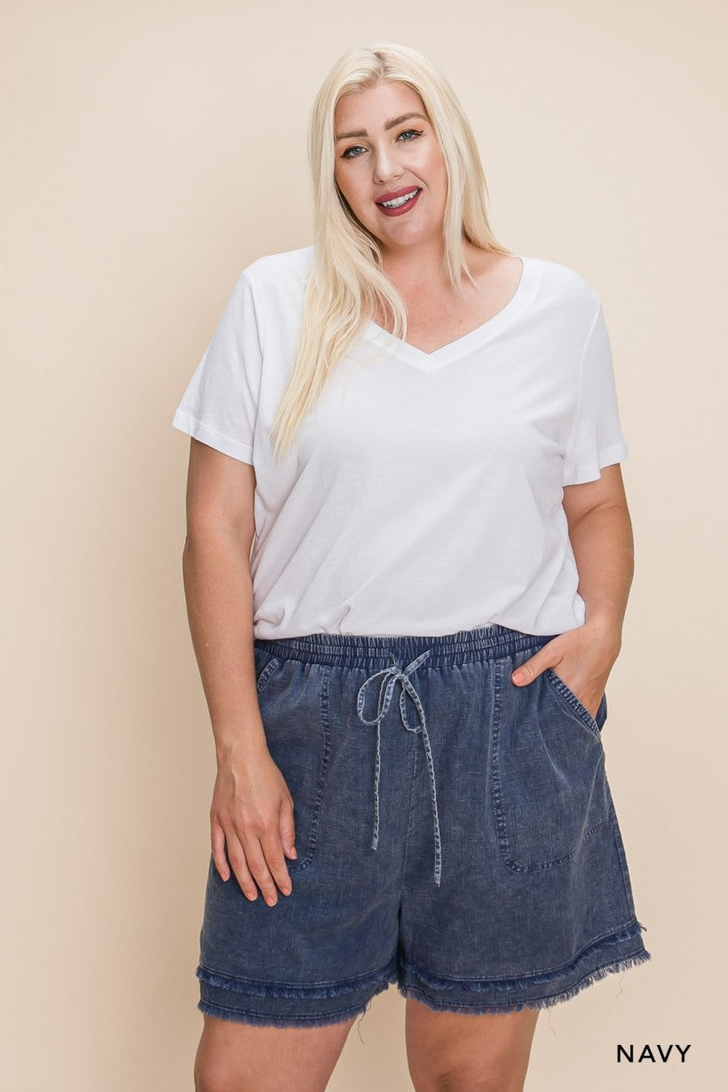 Cotton Washed Fraid Short-Navy Curvy — alternate view 2