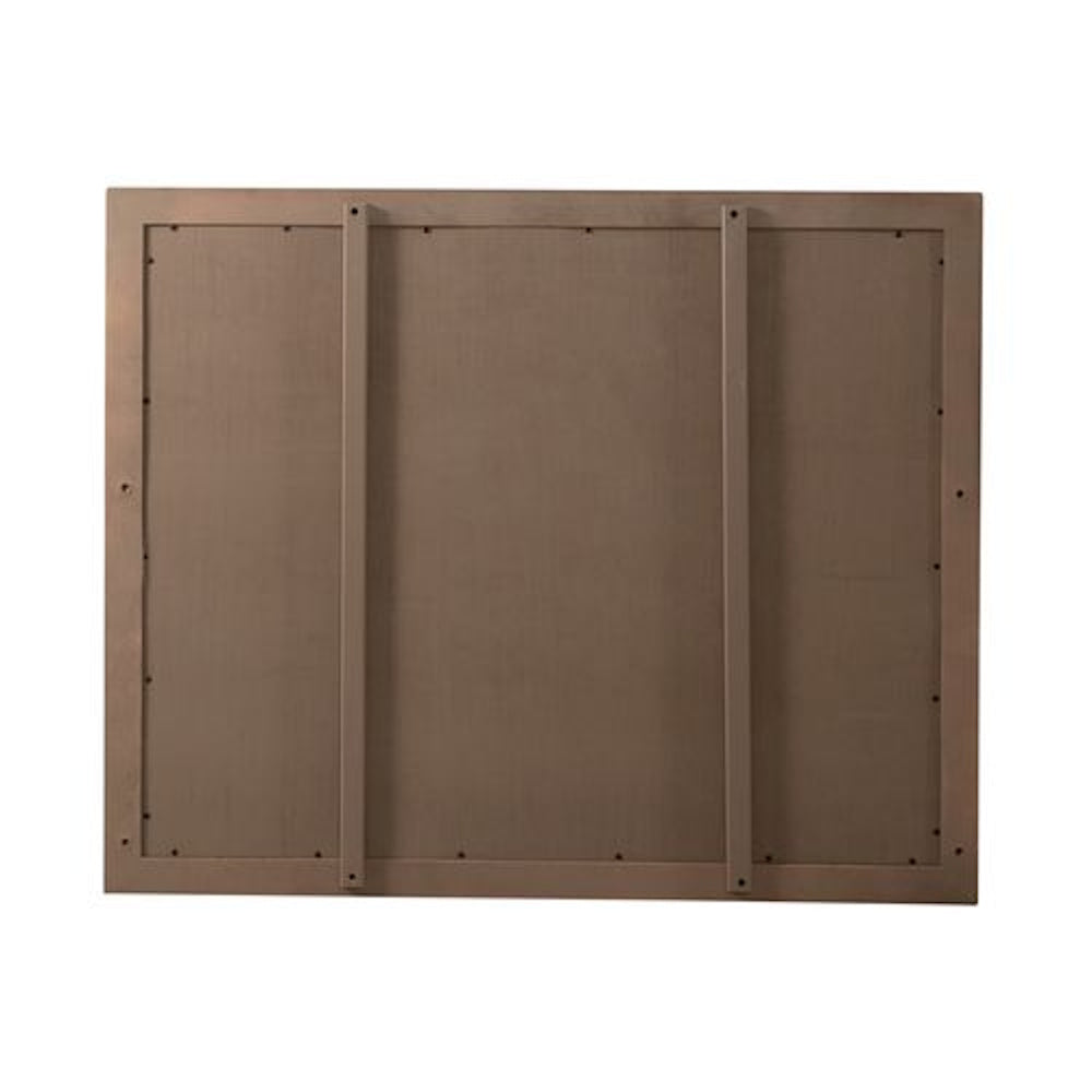 Back view of a rectangular wooden framed mirror featuring two vertical wooden mounting supports.
