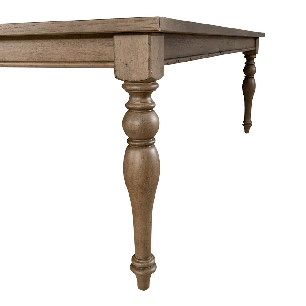 Americana farmhouse rectangular dining table base with turned wood legs.