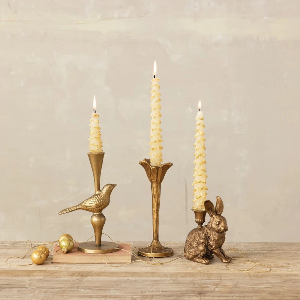 Antique Gold Finish Resin Rabbit Taper Holder