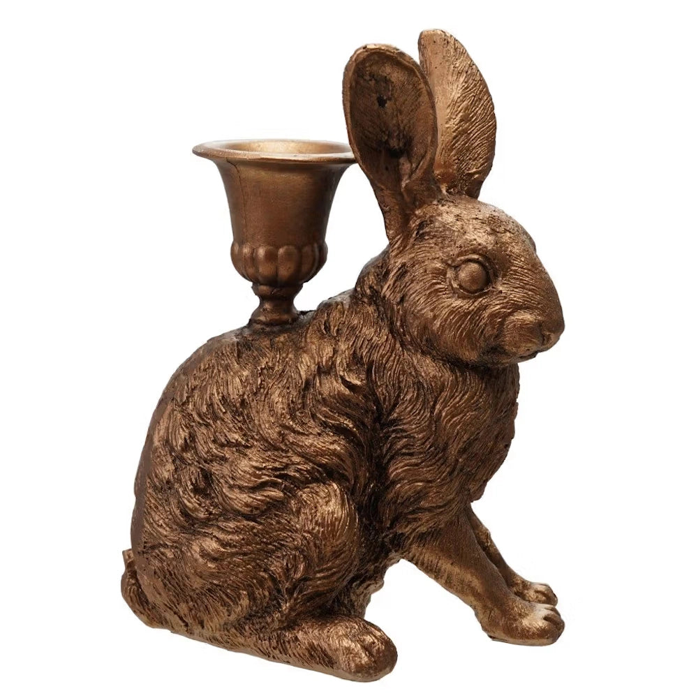Antique Gold Finish Resin Rabbit Taper Holder — alternate view 2