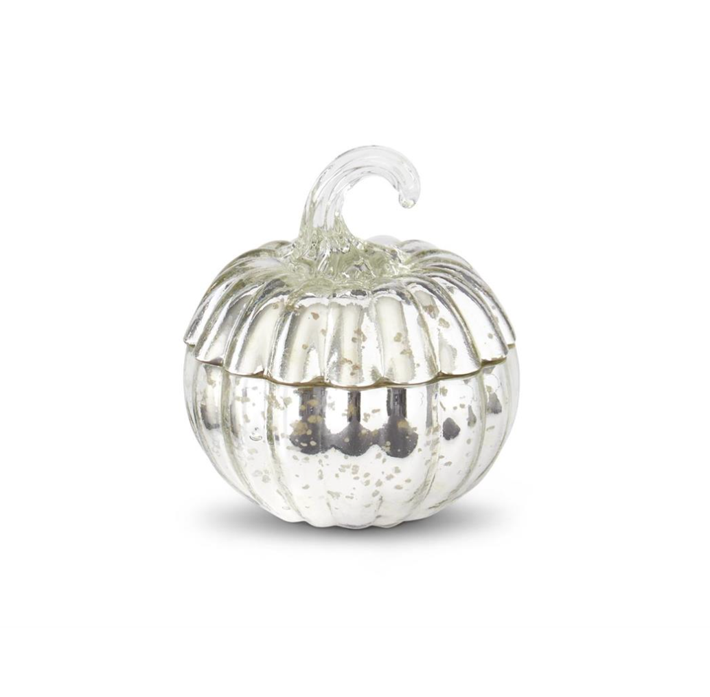 Small Silver Mercury Glass Pumpkin Poured Candle -2 Styles