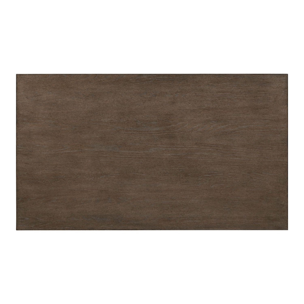 Top-down view of a rectangular Aspen Sky cocktail table featuring a weathered dark gray wood finish and natural grain.