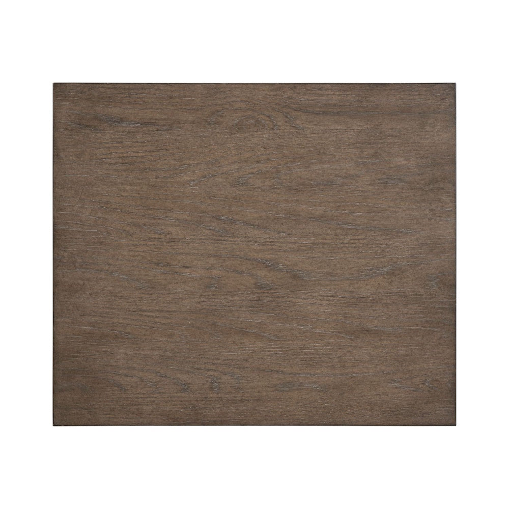Top-down view of the Aspen Sky square wood end table featuring a weathered brown finish and natural grain texture.