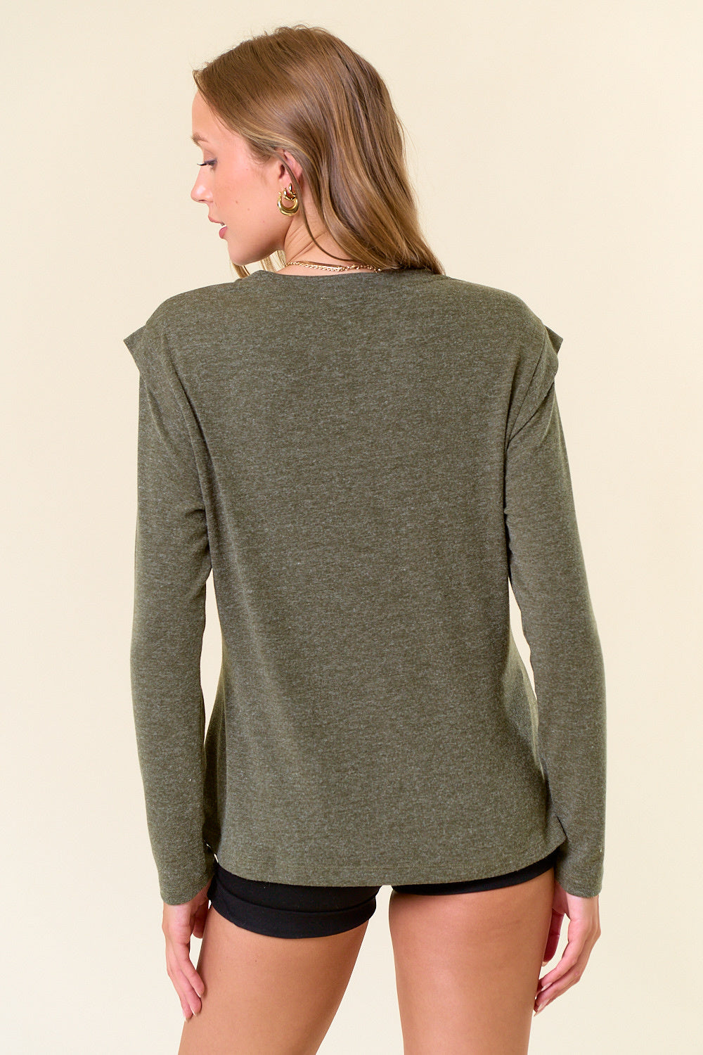 Soft Hairy Knit Banded Long Sleeve Top — alternate view 5
