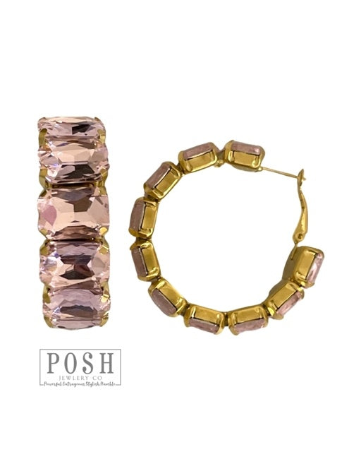 Rhinestone Rectangle Hoop Earrings — alternate view 4