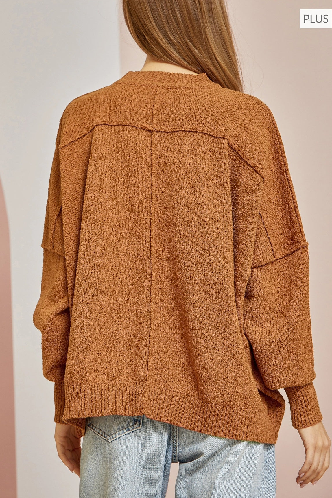 Curvy Oversized Knit Sweater - Rust — alternate view 3