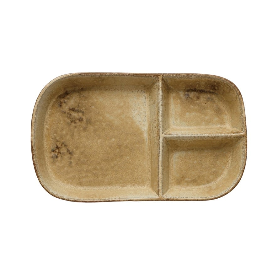 Stoneware Plate with 3 Sections, Reactive Glaze