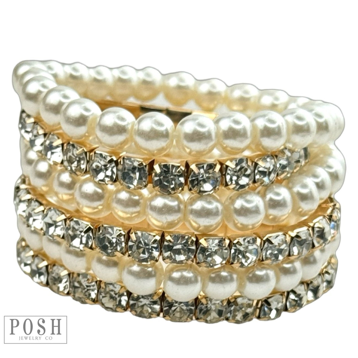 Pearl and Rhinestone Bracelet Set