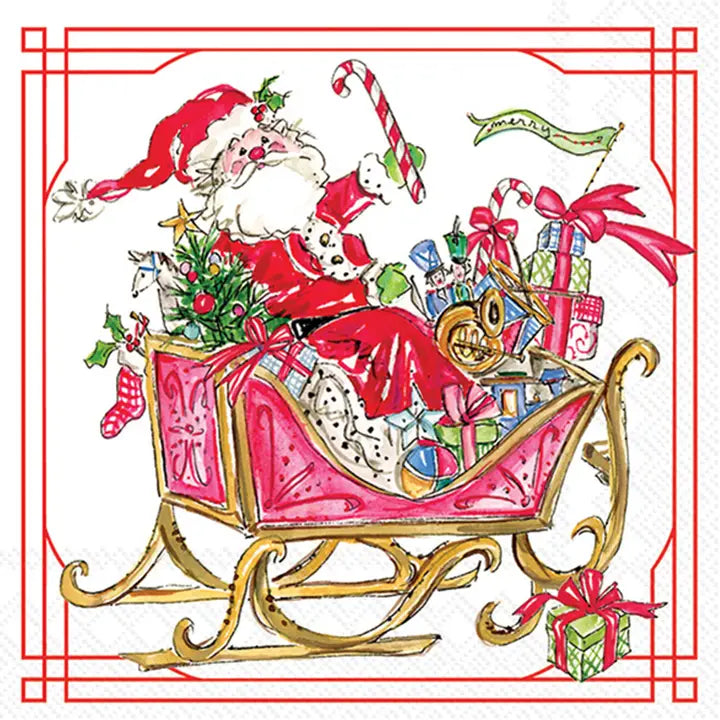 Santa Sleigh with Presents Paper Cocktail Napkins