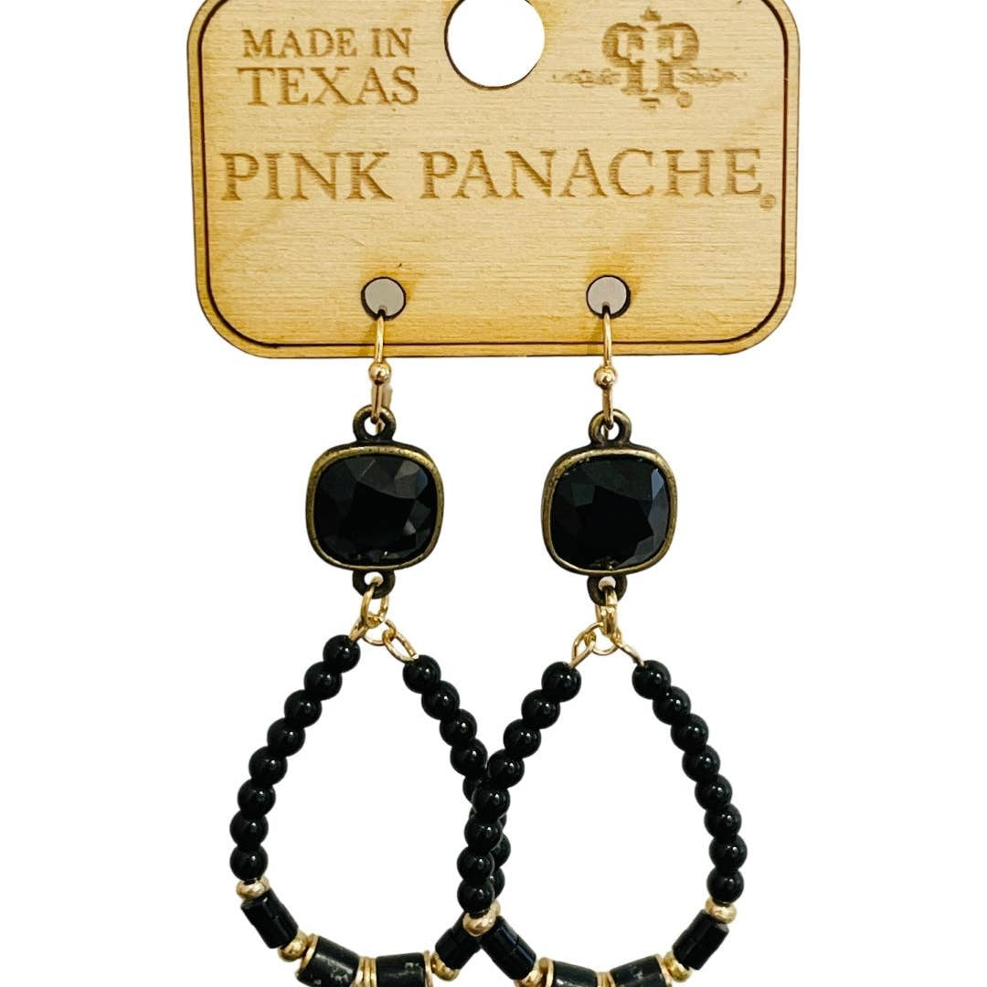 Black Beaded Teardrop Earring