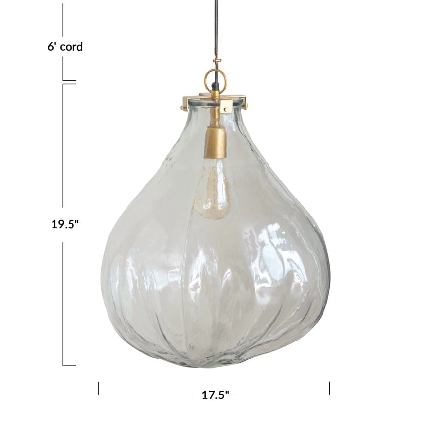 Hand-Blown Glass & Metal Pendant Lamp, Brass Finish - 17 1/2" x 19 1/2" — alternate view 3
