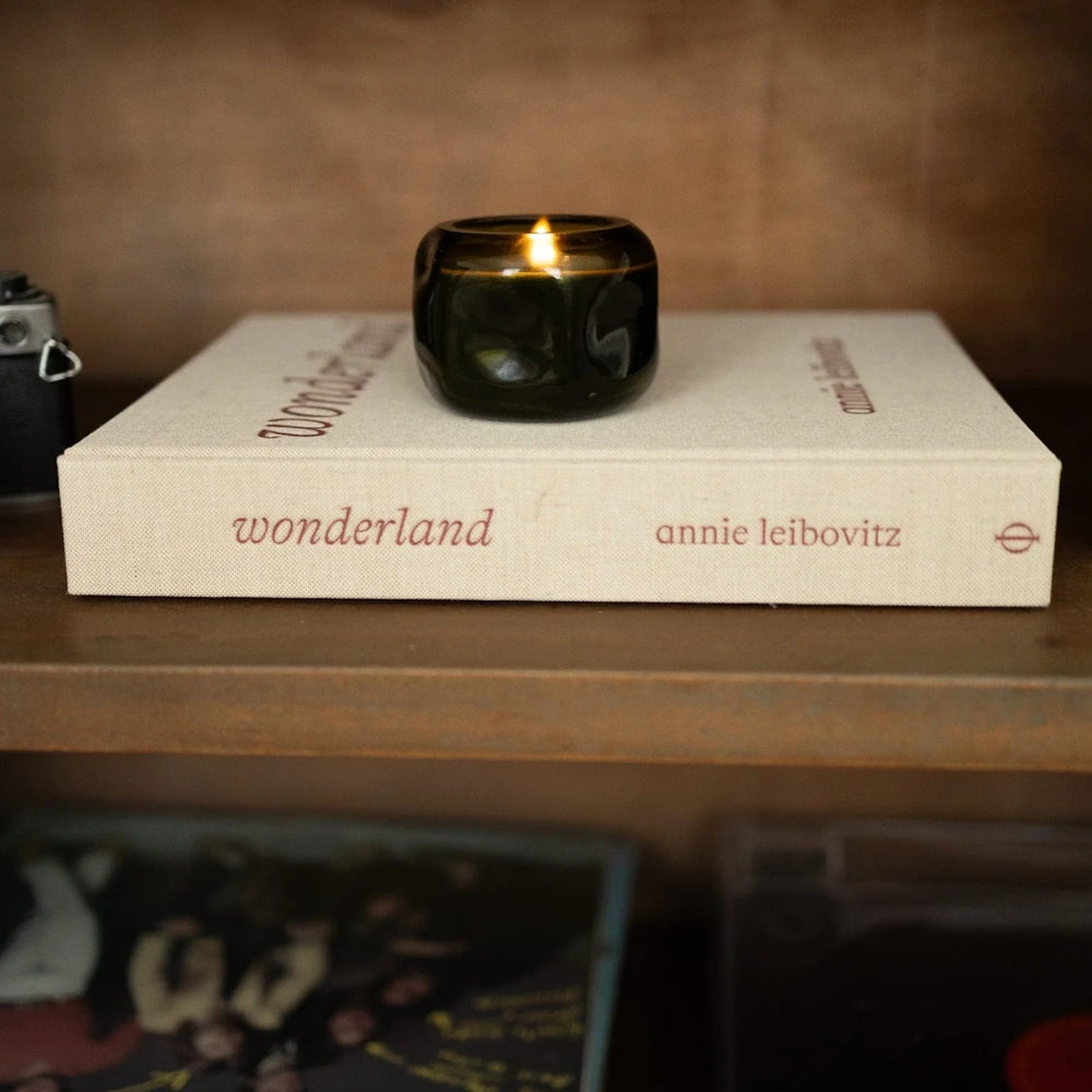 Basalt Green Tinted Glass Candle - Wild Fig & Cedar — alternate view 2