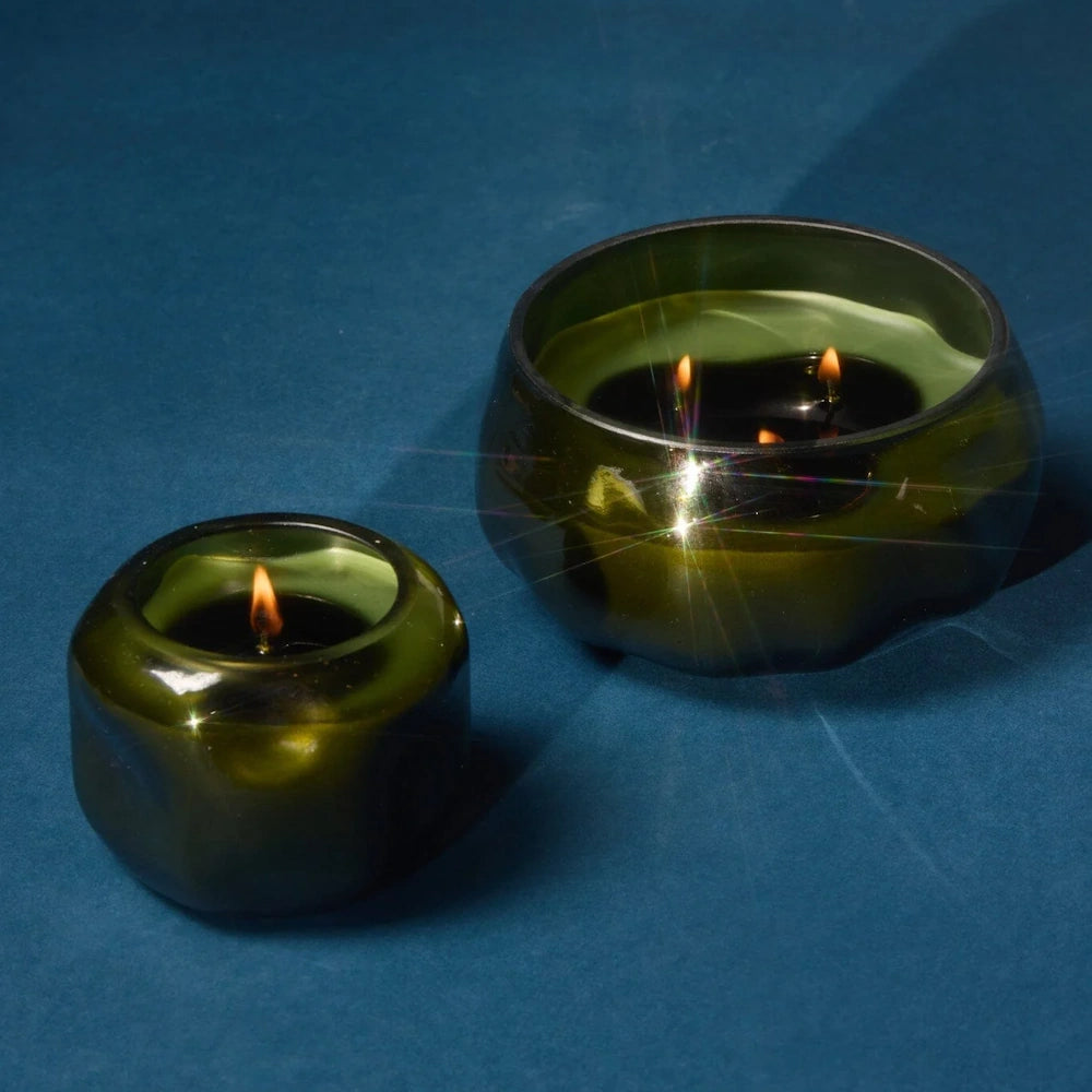 Basalt Green Tinted Glass Candle - Wild Fig & Cedar