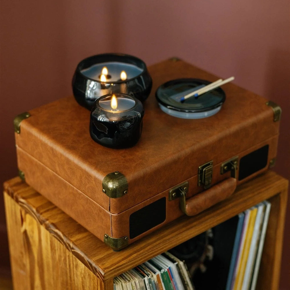 Basalt Navy Tinted Glass Candle - Rosewater Santal — alternate view 3