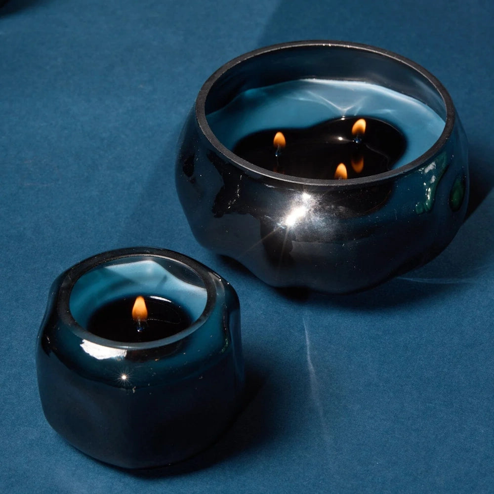 Basalt Navy Tinted Glass Candle - Rosewater Santal