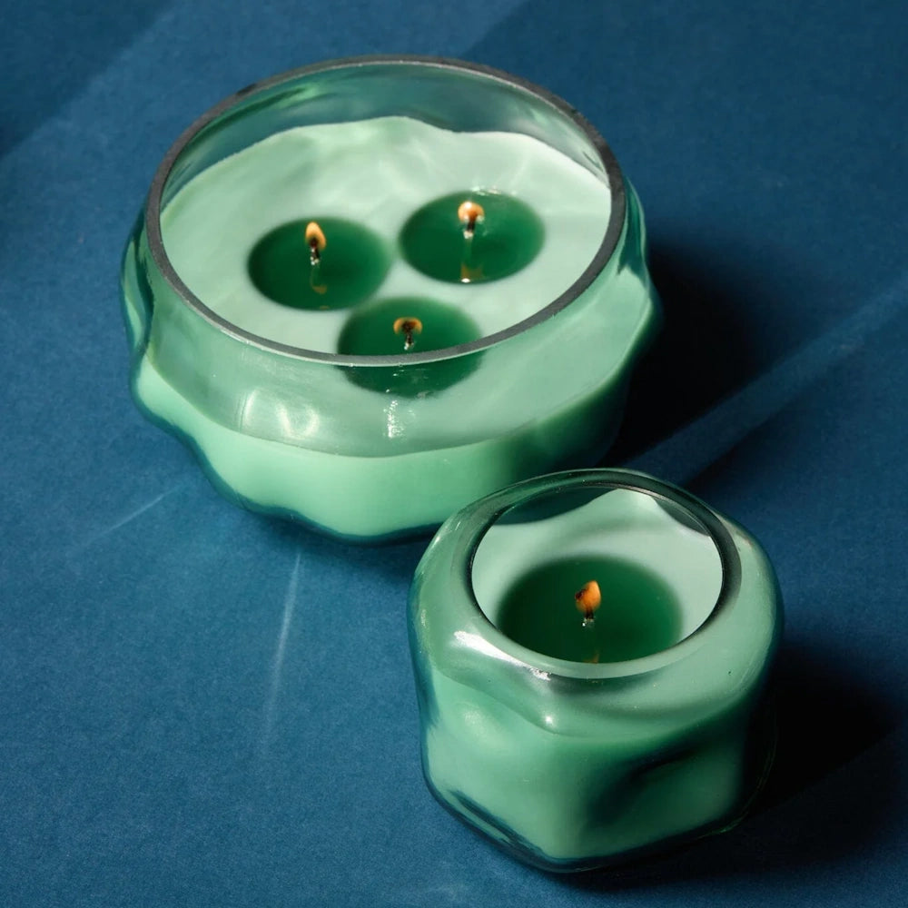 Basalt Turquoise Tinted Glass Candle - Fresh Air & Sea Salt