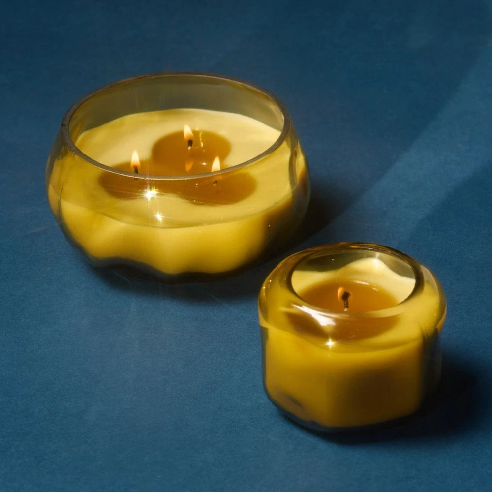 Basalt Yellow Tinted Glass Candle - Tobacco Patchouli