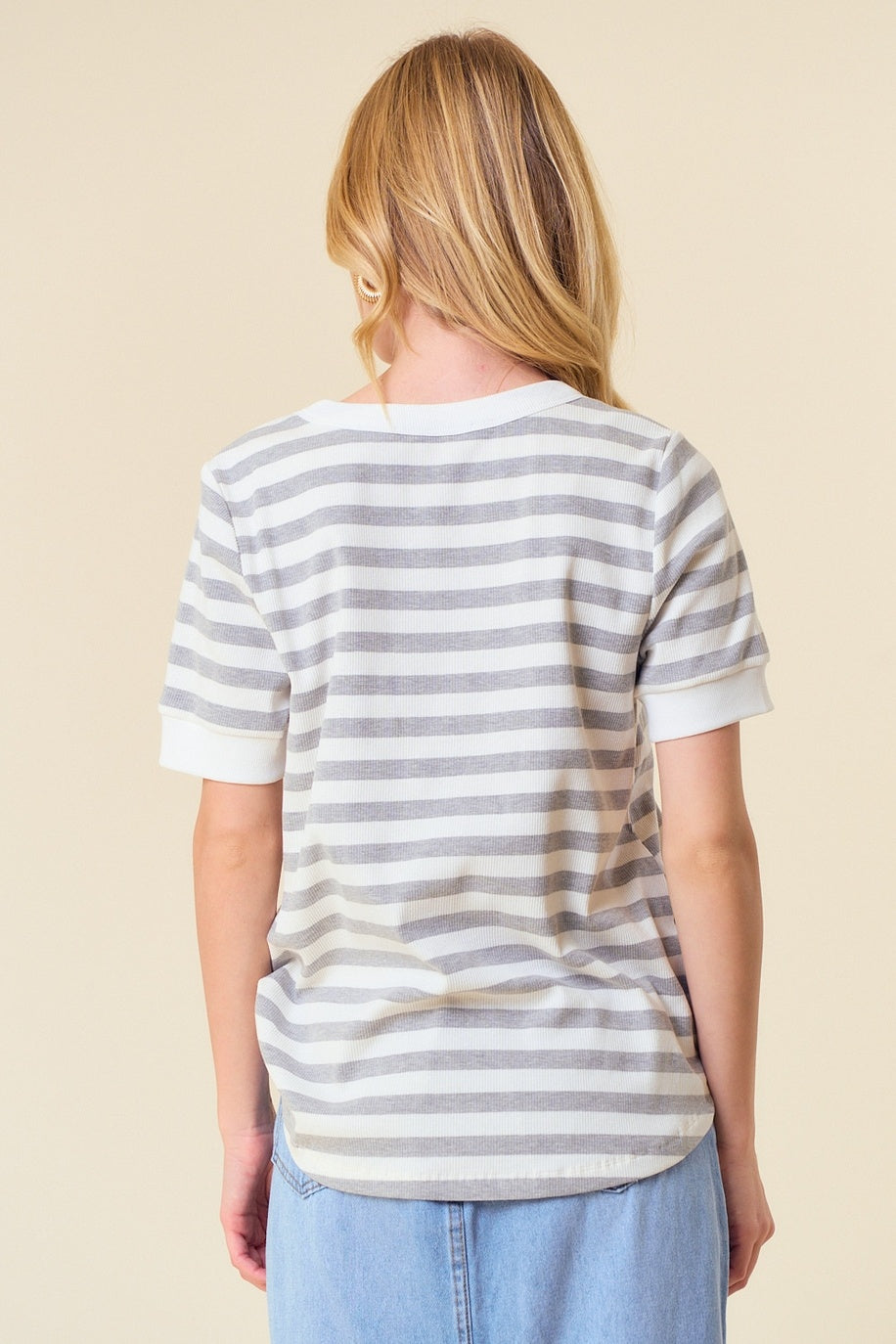 Striped V-Neck Knit Top — alternate view 2