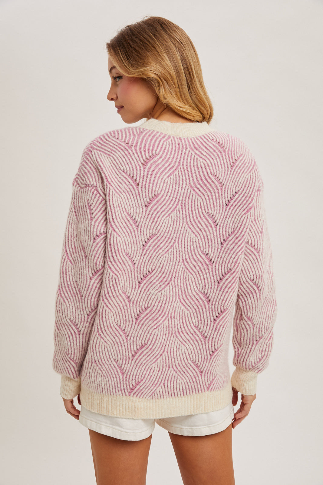 Crew Neck Geo Textured Knit Sweater — alternate view 2