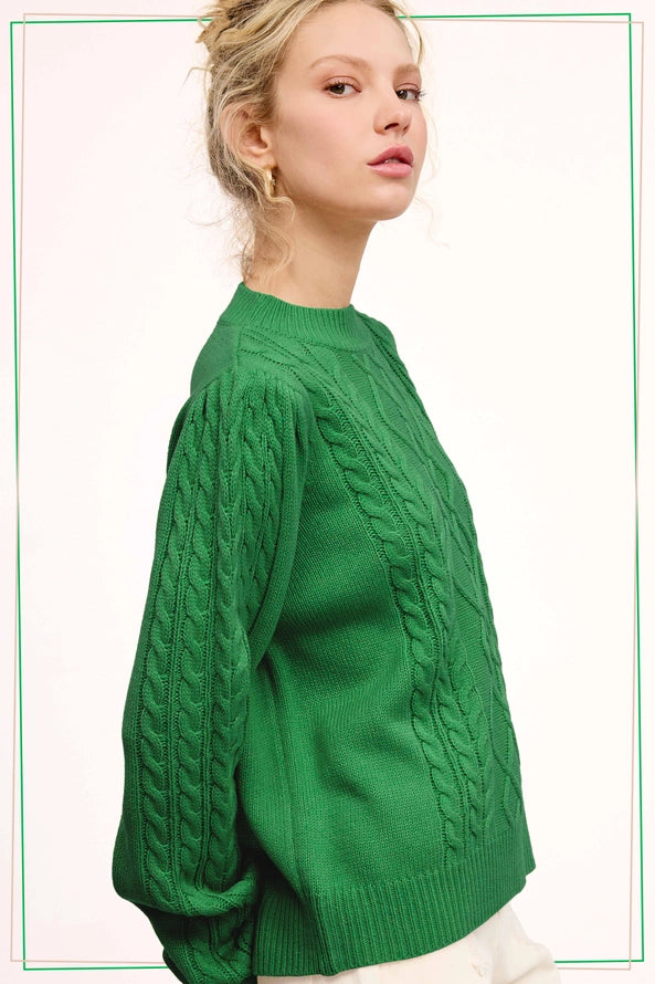 Super Soft Ribbed Crew Neck Cable Knit Sweater — alternate view 10