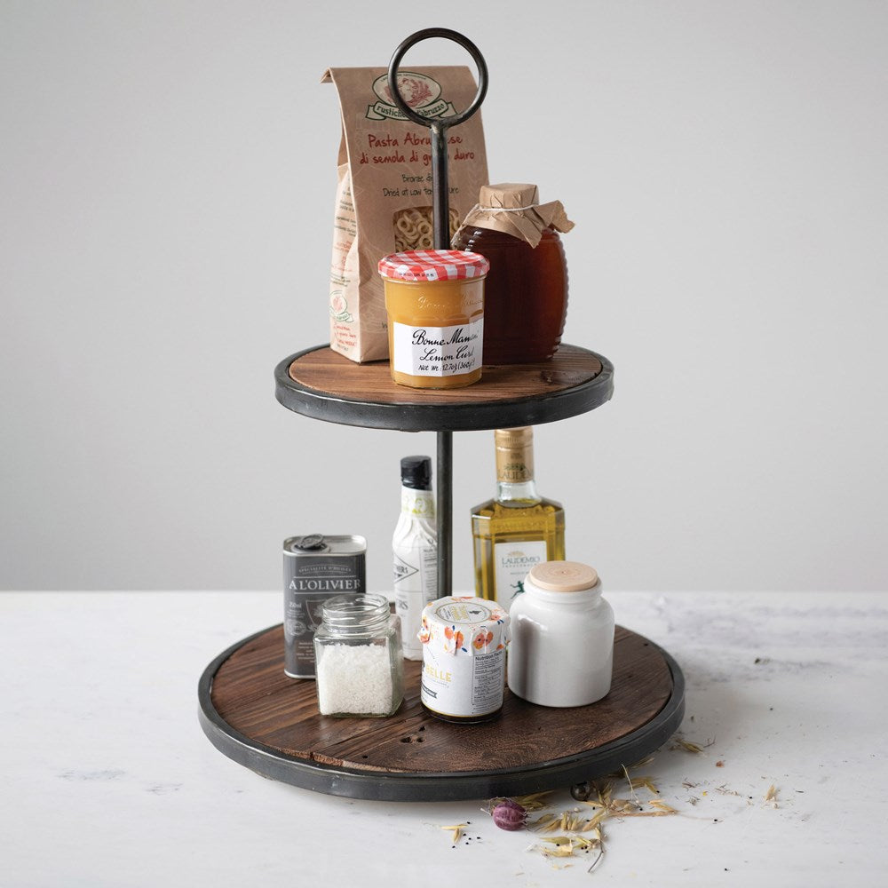 Decorative Wood & Metal 2-Tier Tray — alternate view 2