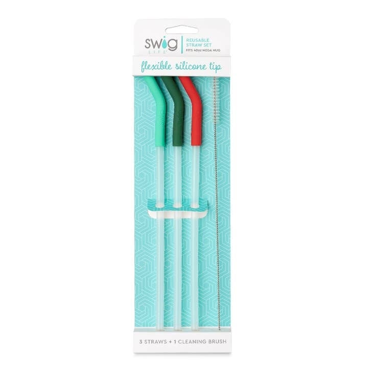 Mint/Green/Red Reusable Straw Set (40oz Mega Mug)