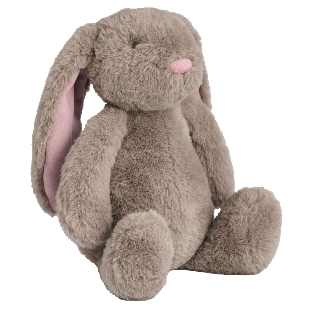 Soft brown plush bunny rabbit with long floppy ears and pink nose.
