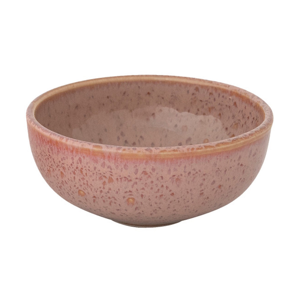 A round berry-colored stoneware bowl with a speckled, glossy glaze finish on a white background.