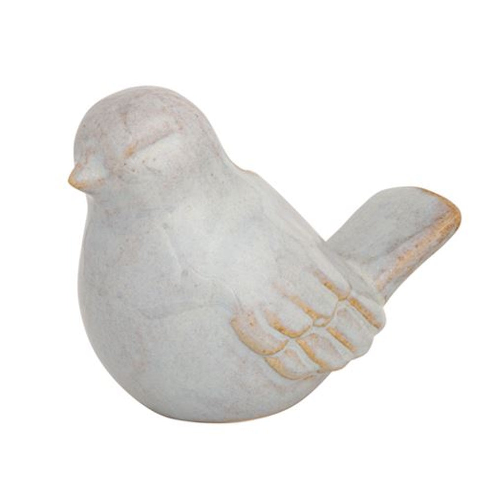 Light blue ceramic bird bud vase with gold accents on wings and tail.