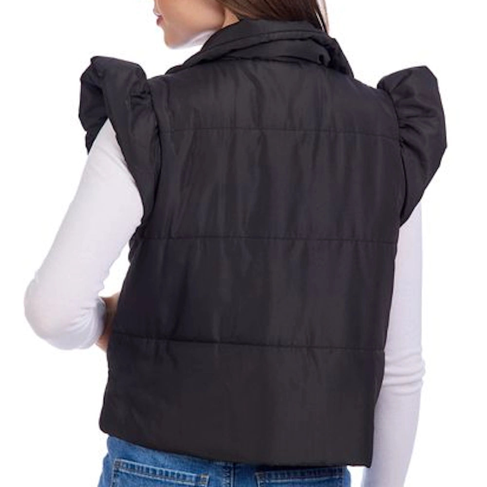 Black Lile Ruffle Quilted Vest — alternate view 2