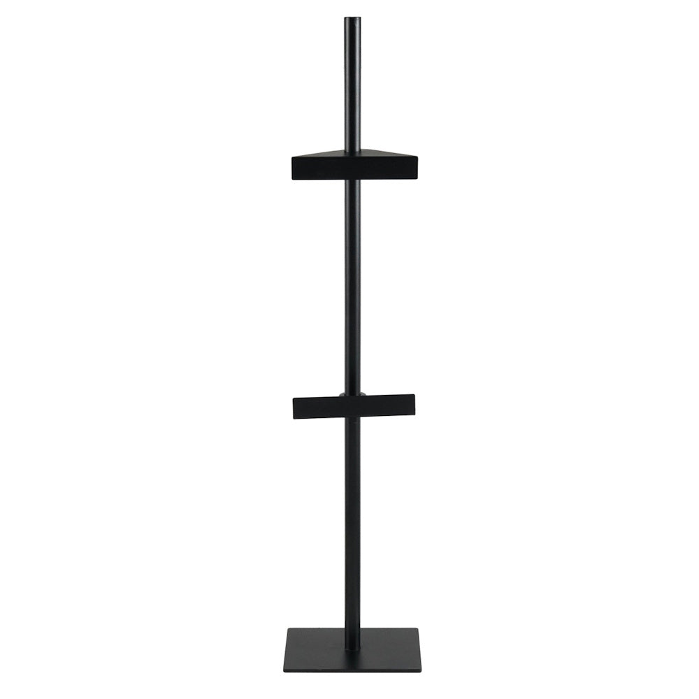 Black metal adjustable easel stand with a sturdy square base for displaying artwork, signs, or frames.