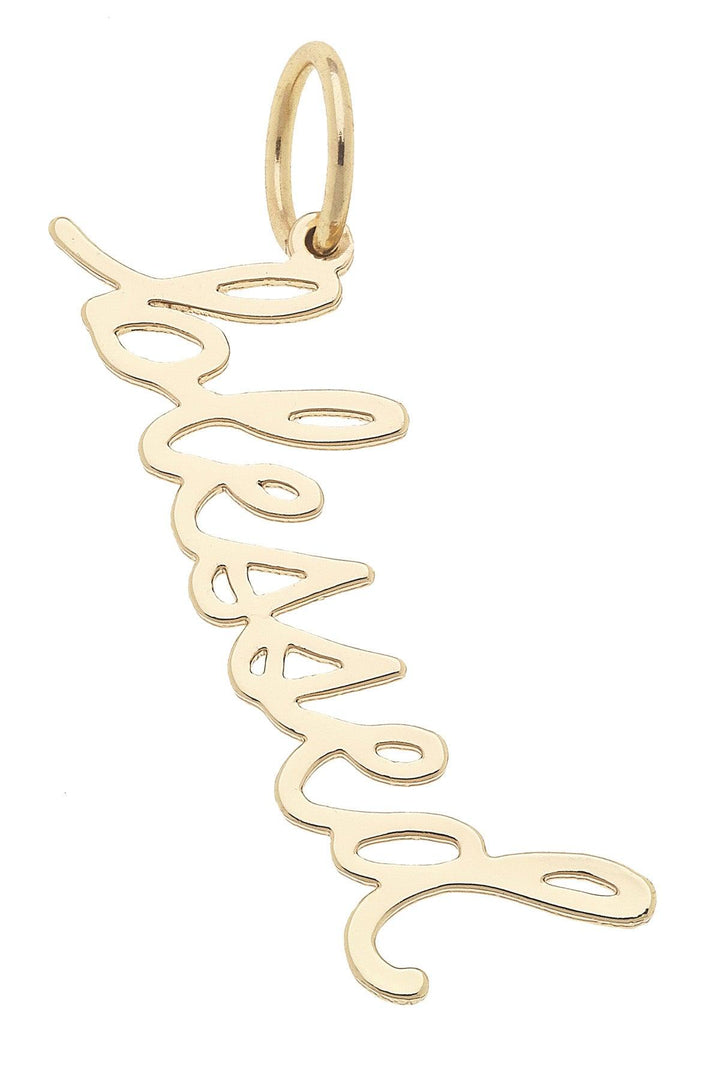 Cursive Script Charm in Shiny Gold Blessed