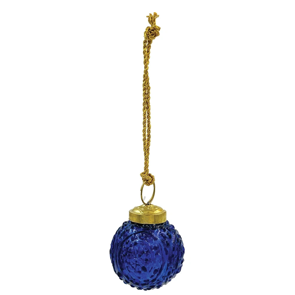 Blue Embossed Mercury Glass Ball Ornament — alternate view 3
