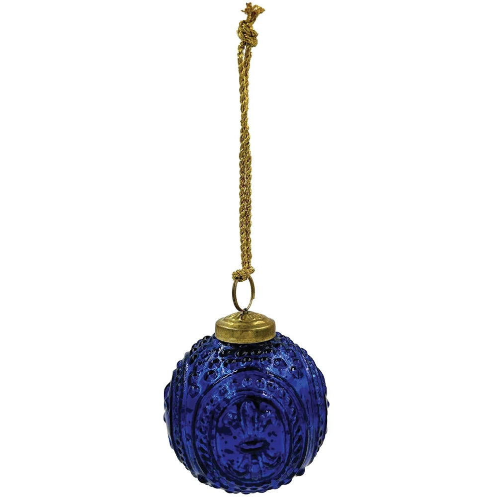 Blue Embossed Mercury Glass Ball Ornament — alternate view 6