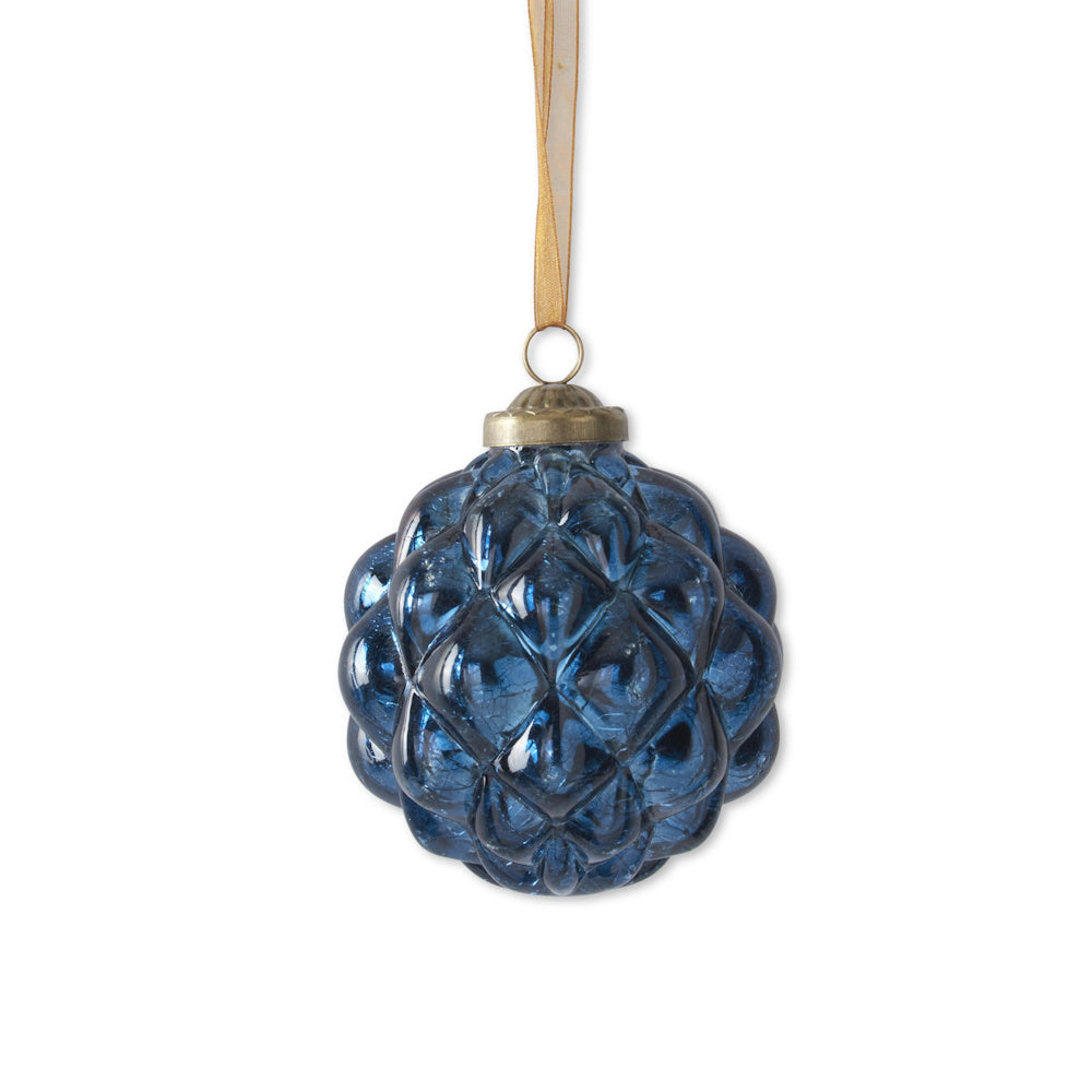 Blue Glass Round Hobnail Ornament